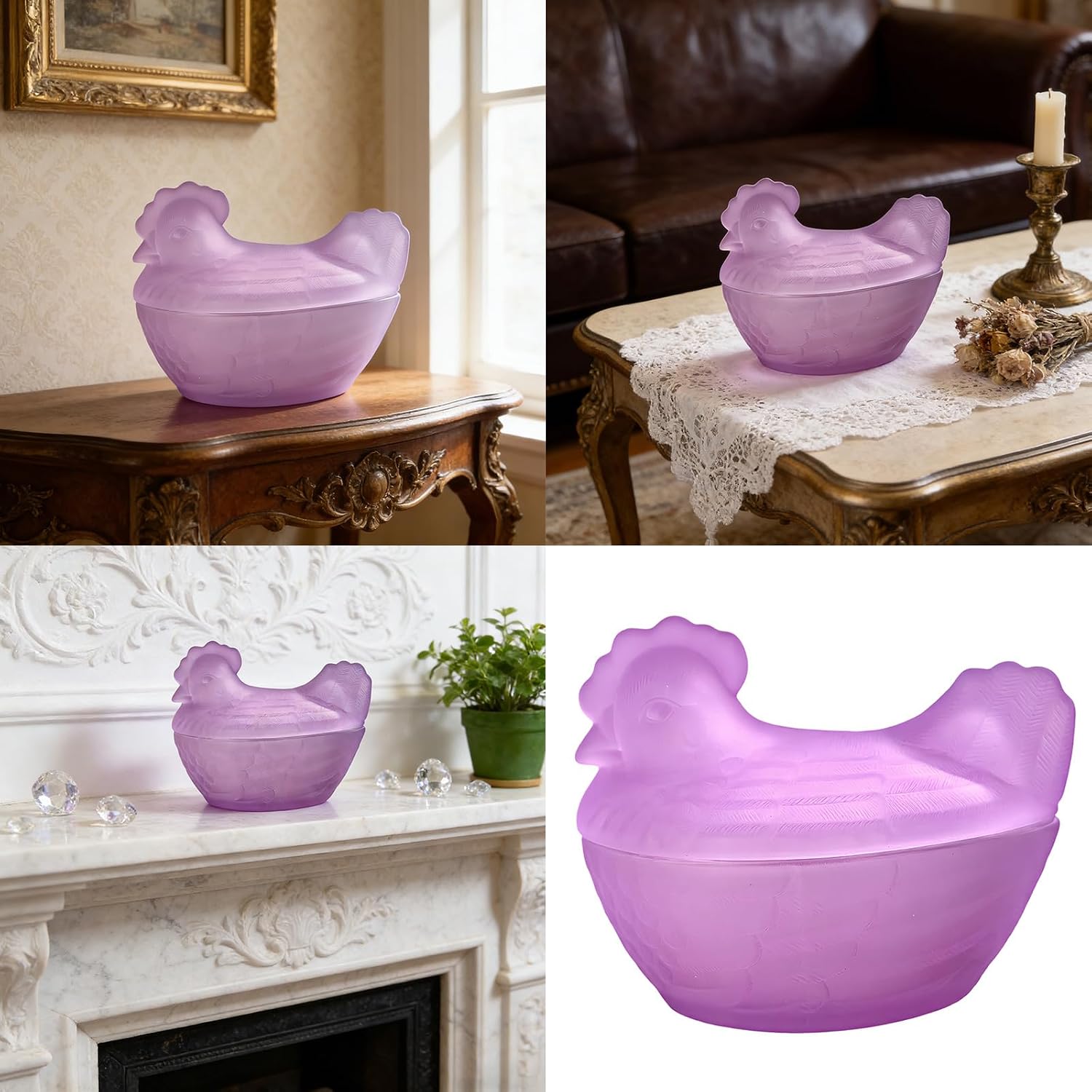 Adorable Crystal Glass Hen Jar for Storage, Matte Powder
