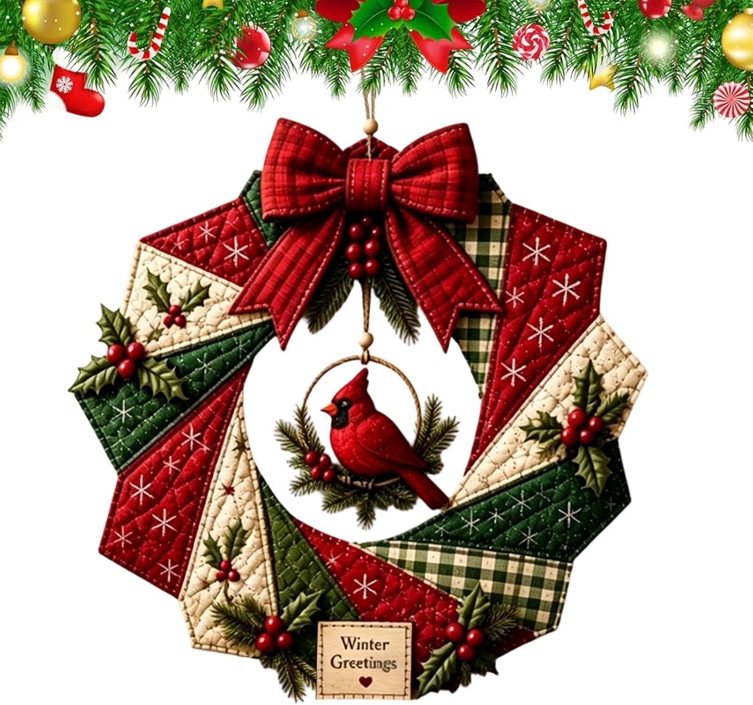 Christmas Wreath Quilt Kit, Holiday Fabric Craft Set, Wreath Sewing Project