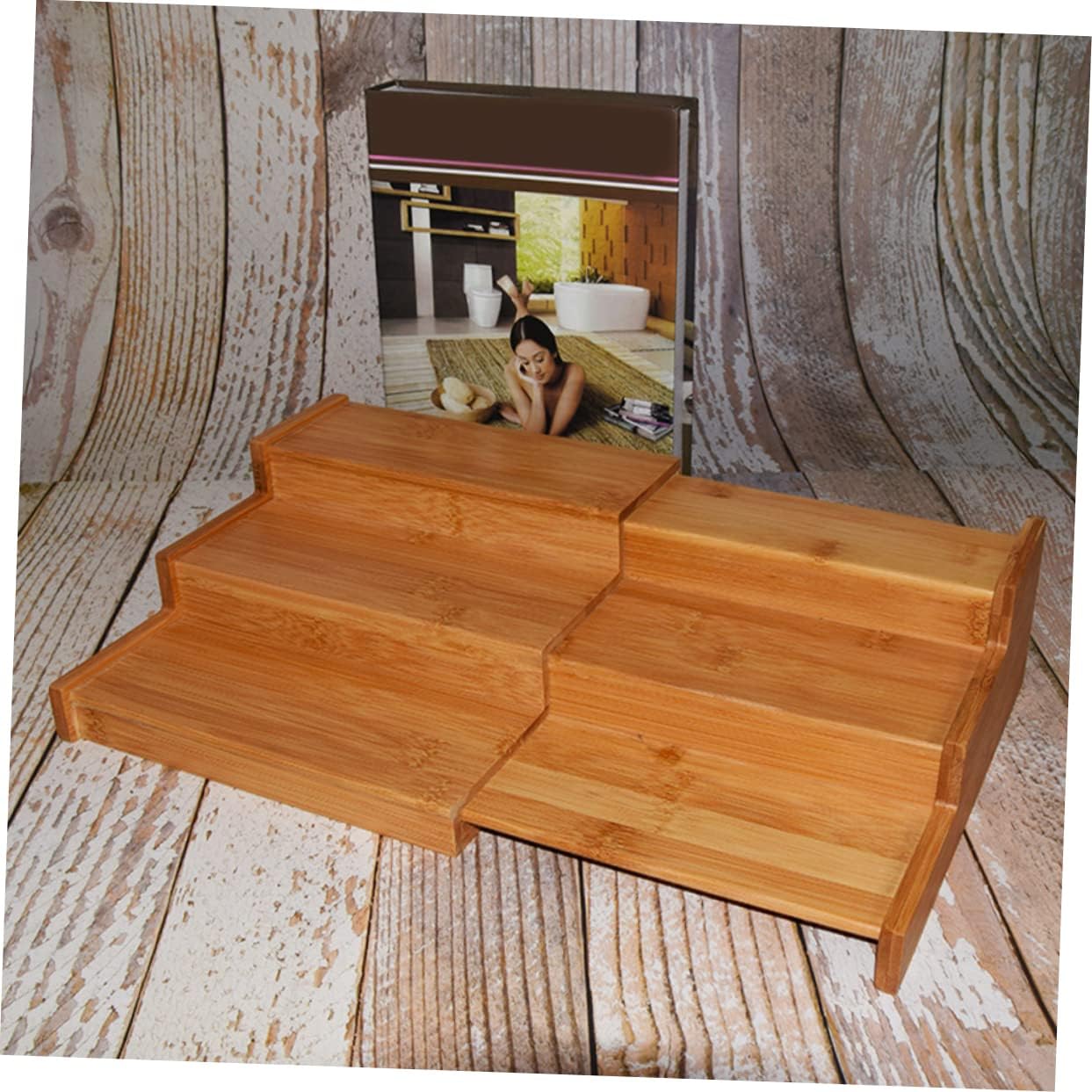 Cabilock Bamboo Spice Rack Kitchen Retractable Storage Rack Countertop Seasoning Rack Kitchen Retractable Organizer Expandable Display Shelf Retractable Seasoning Rack Spice Shelf