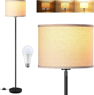 BoostArea Floor Lamp, 9W LED Floor Lamp with 3 Color Temperature, Simple Standing Lamp with Adjustable Linen Shade,On/Off Foot Switch, Tall Modern Floor Lamp for Bedrooms, Living Room,Office,Farmhouse