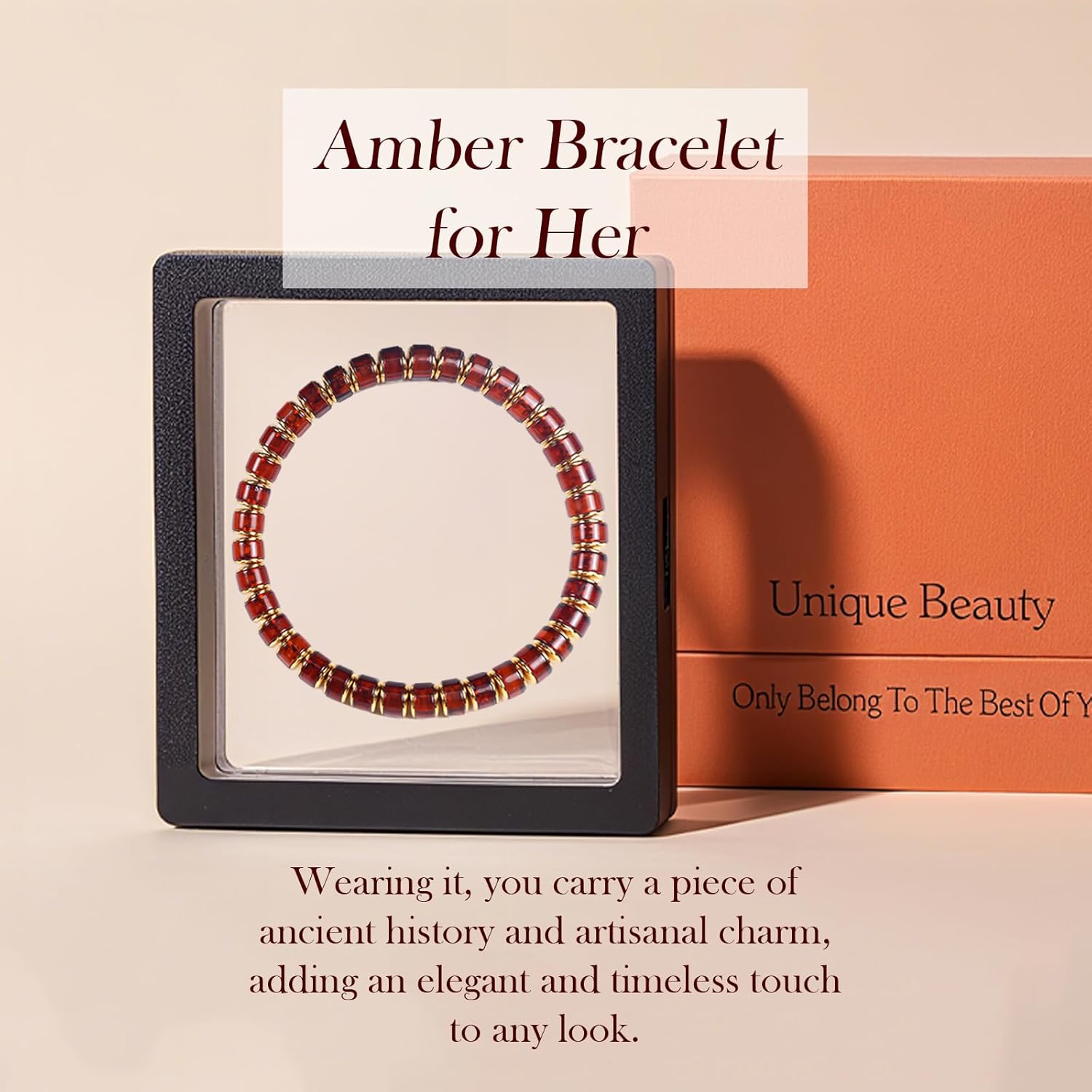 Amber Bracelet for Women Men Natural Blood Red Gold Ambers with 18k Gold Plated Jewelry Handmade Stretch Band Bracelets Fashion Design - Image 7