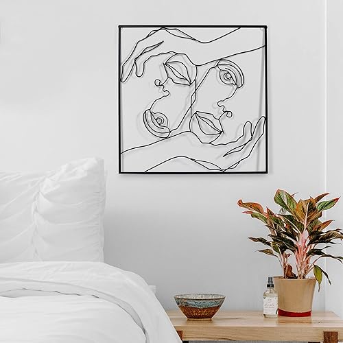 Vista 25 de Asense Decoración artística de pared de metal, líneas abstractas femeninas, contornos elegantes, esculturas colgantes de pared para dormitorio, sala