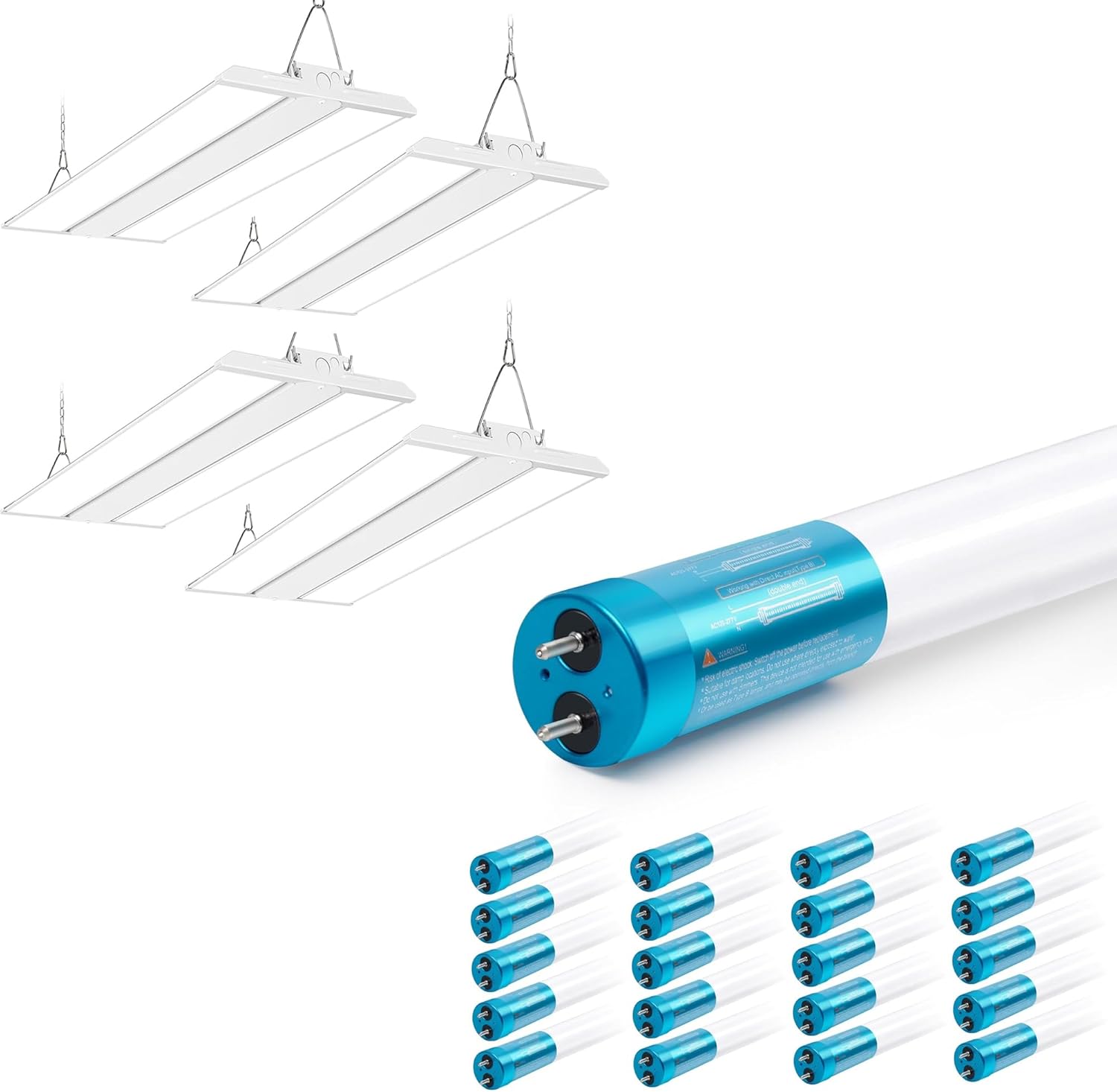 hykolity 4 Pack 2FT150W LED Linear High Bay Shop Light 20 Pack 4FT LED T8 Ballast Bypass Type B Light Tube