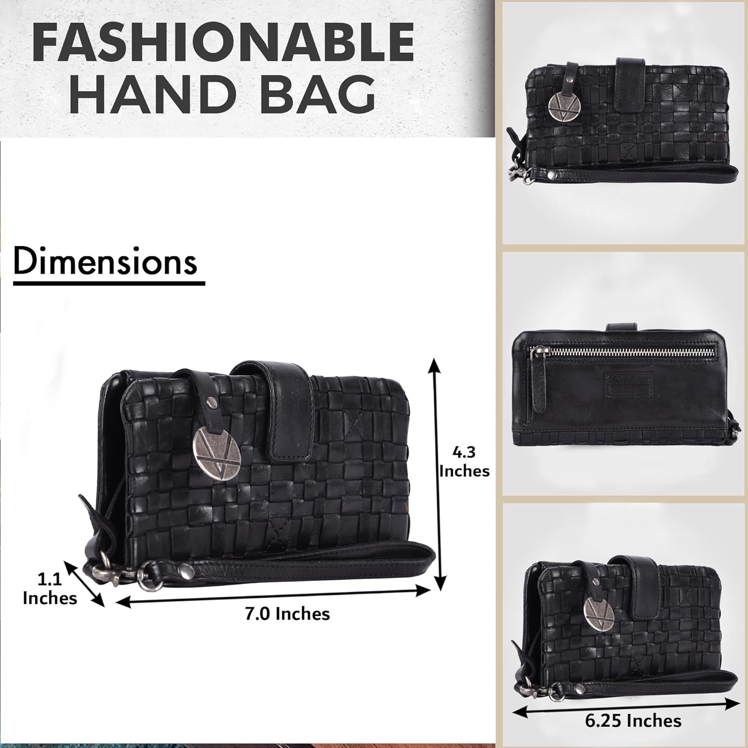 Genuine Leather Wallets for Women, Small Wallet for Women Zipper Coin Purse Credit Card Holder with Strap (VL-158-BLACK) - Image 4