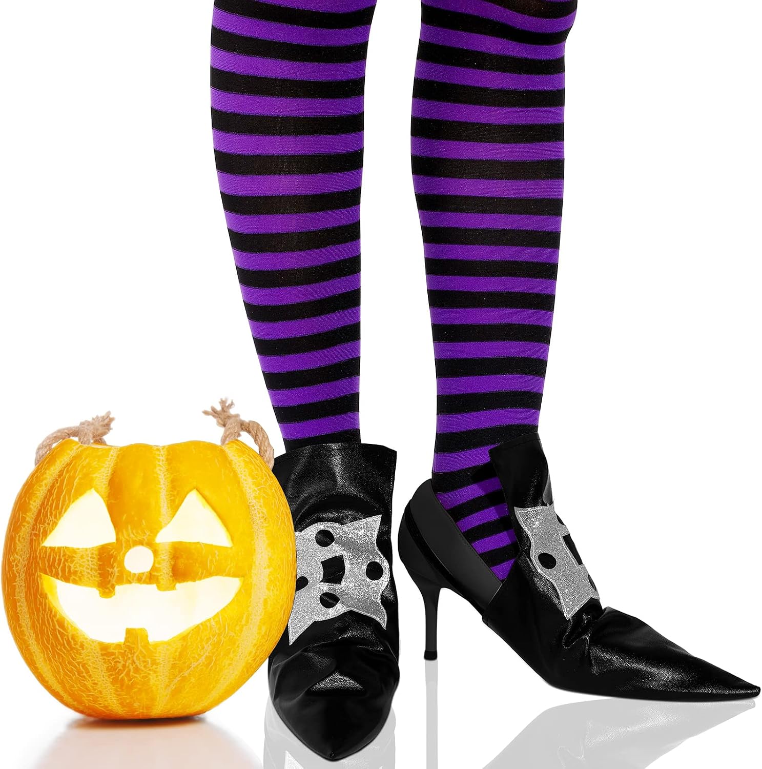 Haysandy Halloween Witch Striped Tights Shoe Covers Set for Women