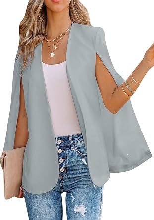 Womens Split Sleeve Lapel Blazers Casual Work Suit Open Front Cardigan with Pockets