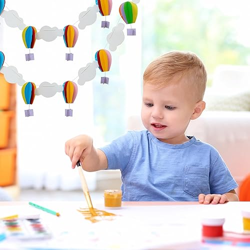 Miniatura 3 de GLACIART ONE Guirnalda de globos de aire caliente y nube de papel | Decoración de pared de globo aerostático colgante, pancartas de pared de