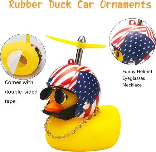 Miniatura 3 de wonuu Decoraciones de pato de goma para automóvil, lindos adornos de pato amarillo para tablero de instrumentos con hélice