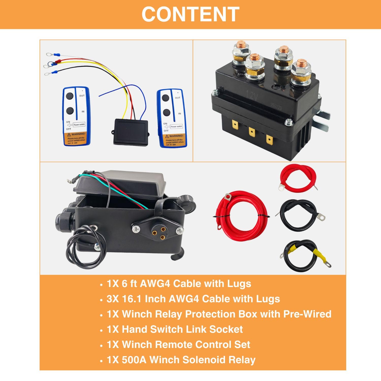12V 500A Winch Solenoid Relay Contactor Kit w/Winch Control Box 4 Pre-Wired Cables & Twin Wireless Winch Remote Control for Truck ATV UTV Jeep Electric 8000-20000lbs Winches