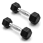 CAP Barbell 5 LB Rubber Coated Hex Dumbbell Hand Weight - Pair | Chrome Handle