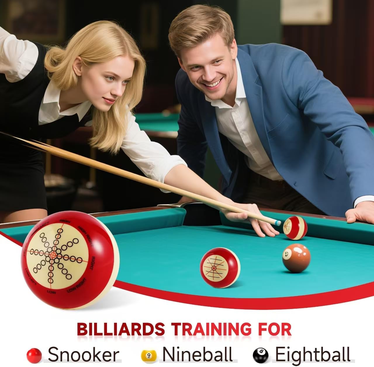 MONSKY Training Cue Ball Billiards, Practice Trainer Artifact Profession Resin Standard Practice American Billiards Eight Balls 57.2mm/2.3in Diameter with Bag
