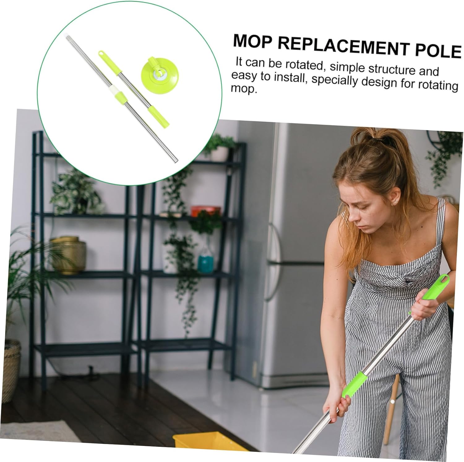 1Set Replacement Rotating Mop Rod Durable Stainless Steel Mop Pole Three Section Detachable Design Easy to Install for Cleaning and Home Use