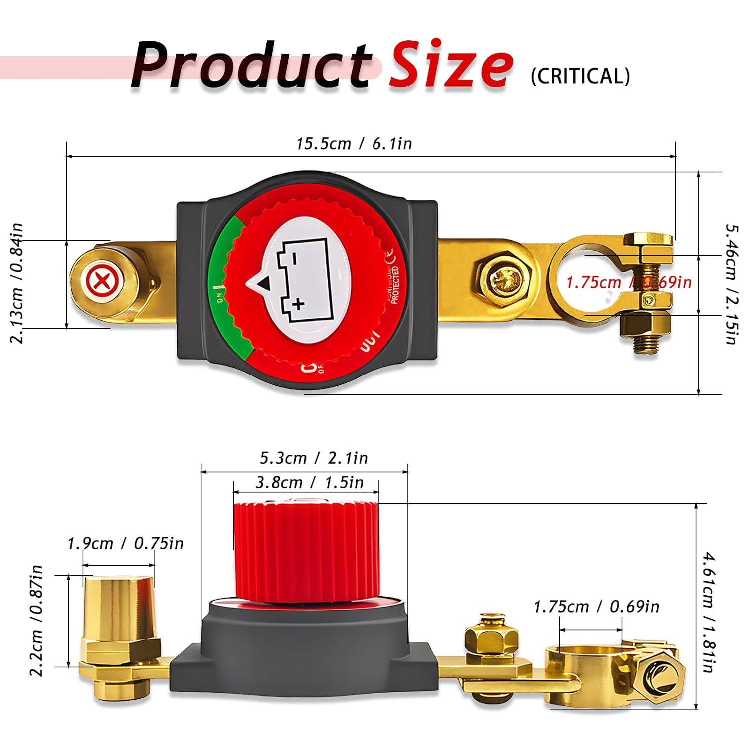 2pc Top Post Battery Disconnect Switch,12-48V Car Battery Kill Switch,Suitable for 17-18 mm terminals,Battery Disconnect Switches are Mainly Used in Automobiles, Rvs, Boats, Solar Panels Batteries