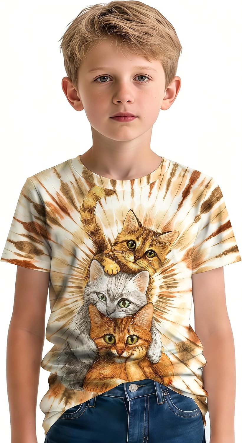 Kids Tie Dye Shirt Short Sleeve Tees Hippie Style T Shirts for Boys Girls