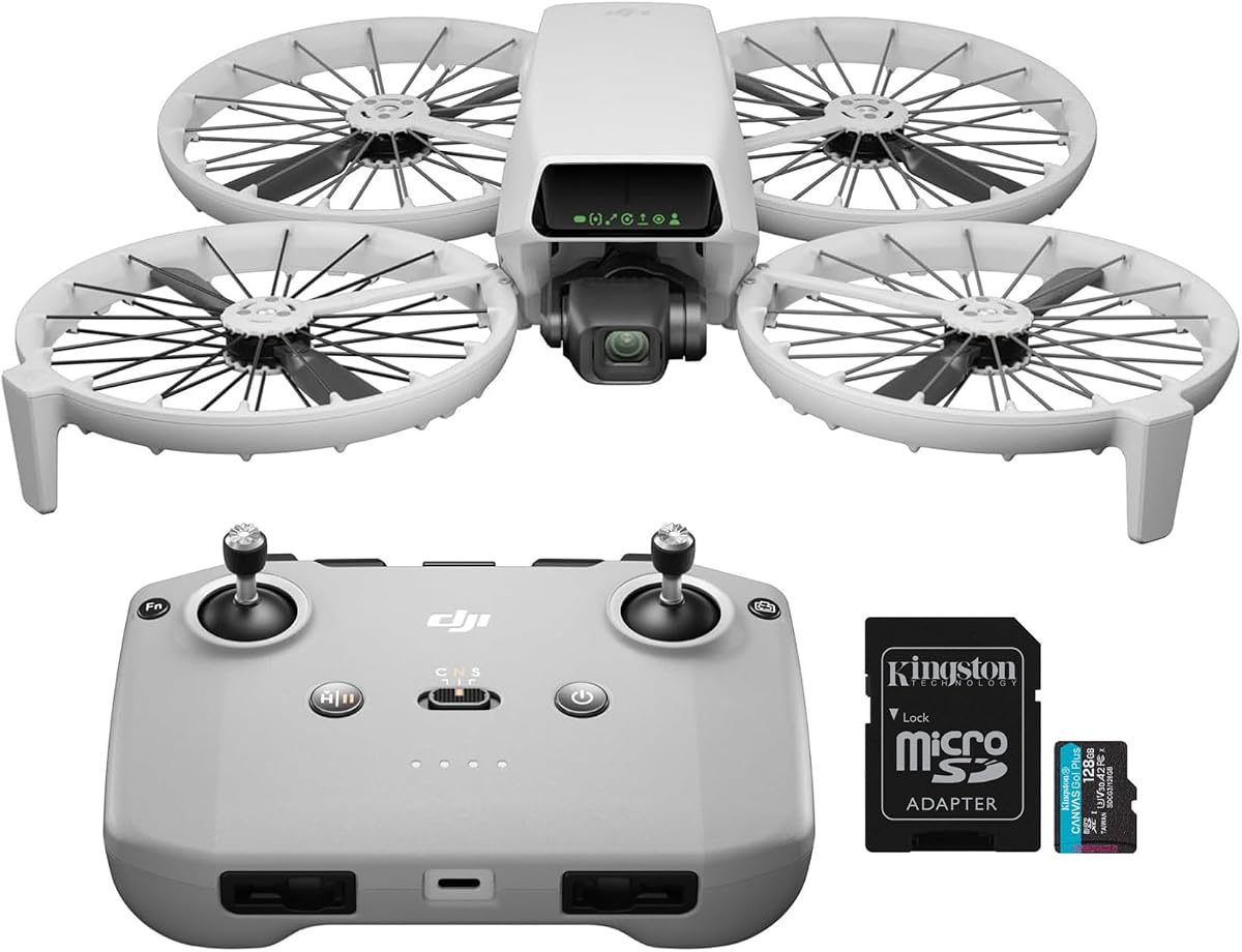 Paquete de drones con mini cámara DJI Flip | Controlador RC-N3, tarjeta de memoria MicroSDXC Canvas Go Plus de 128 GB, (2 artículos)