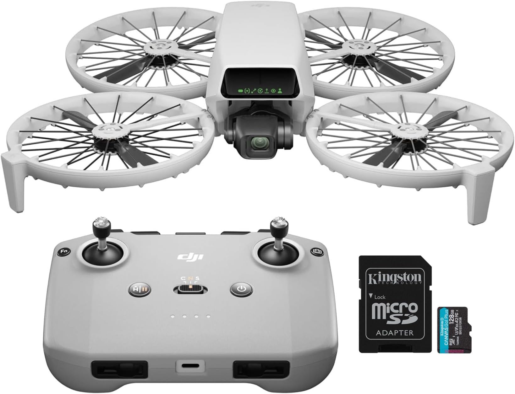 DJI Flip Mini Camera Drone with DJI RC-N3 Controller Bundle with 128GB MicroSDXC Canvas Go Plus Memory Card (2 Items)