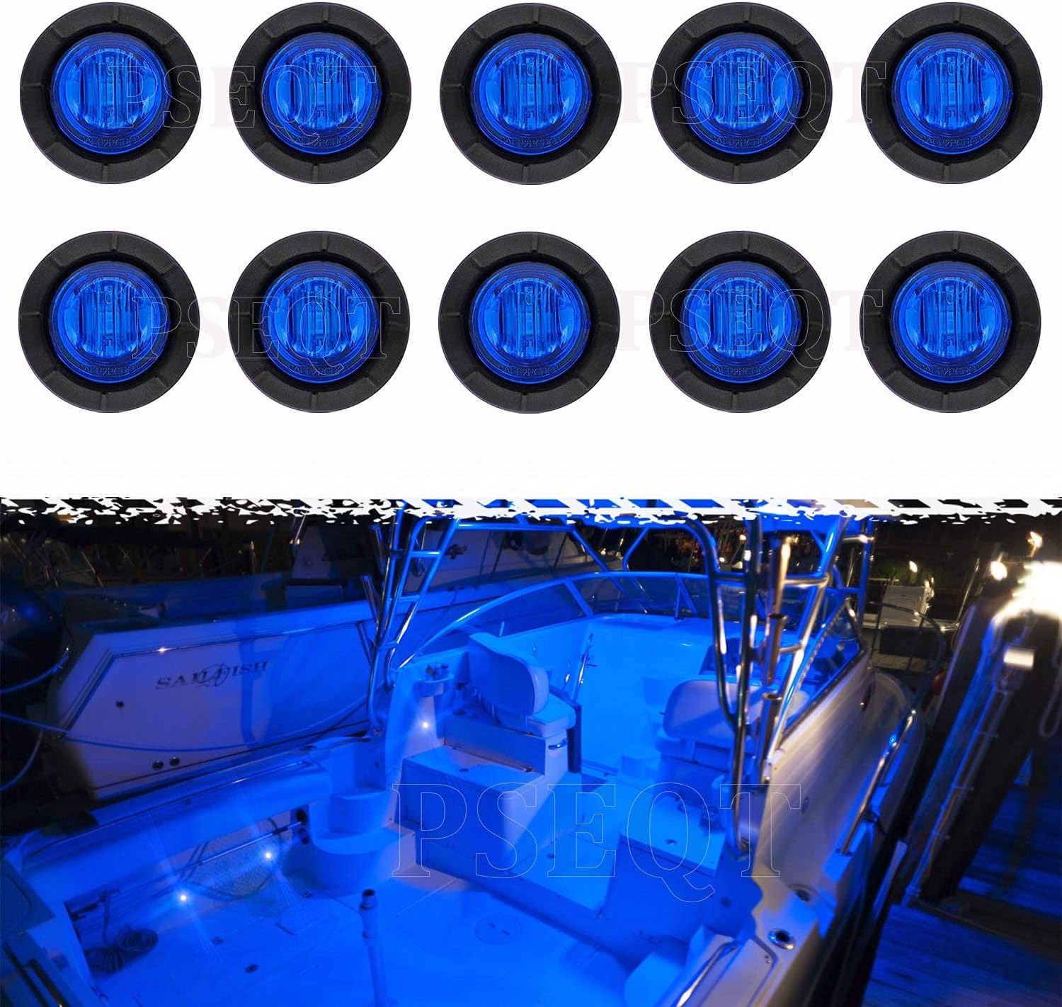 PSEQT 3 LED Round Boat Interior Deck Transom Courtesy Utility Light Marine Step Cockpit Lighting Waterproof for Fishing Pontoon Kayak Yacht Sailboat (Blue, 10Pcs)