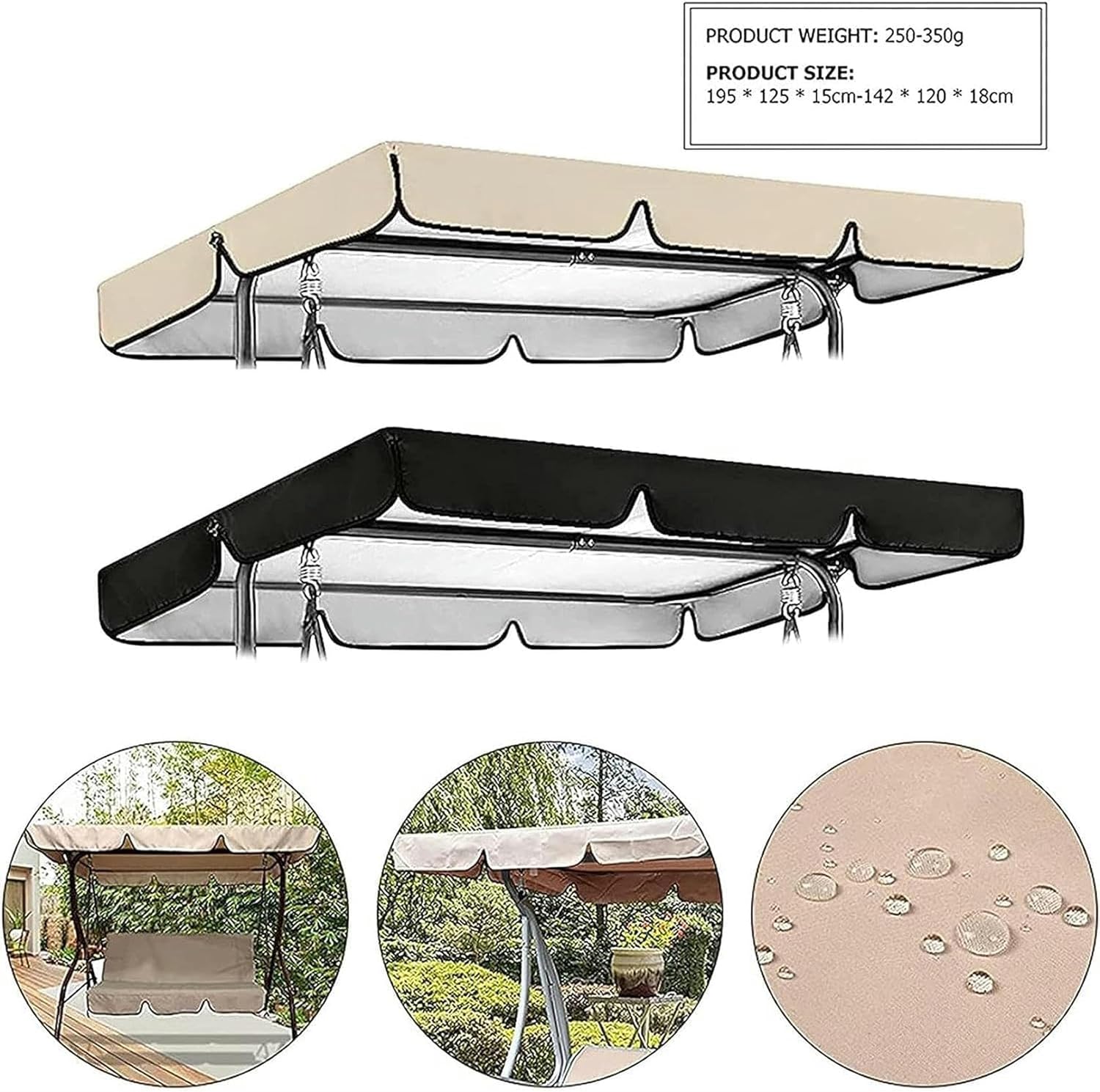 AMNOOL Patio Swing Canopy Replacement 2 Or 3 Seater Swing Canopy Cover Waterproof Sunshade UV Protection Outdoor Hammock Top Cover-1