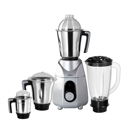 SUMMIT Mixer Wild Fire | 750-Watt Mixer Grinder |Sharp Stainless Steel Blades | Sturdy & Elegant Design with 4 Jars (Grey)