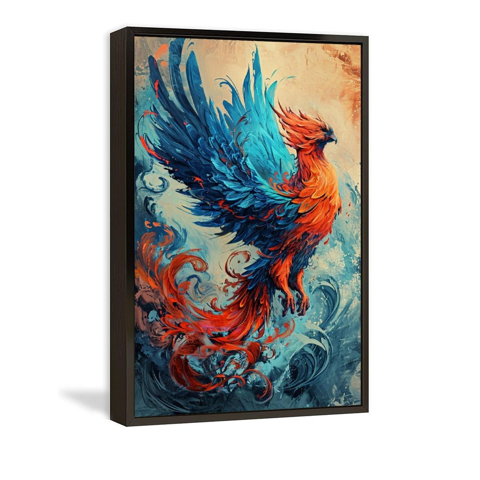 油絵  絵画 【フェニックス】 Amazon.co.jp: 絵画 飛ぶ赤と青のフェニックス アートパネル ポスター
