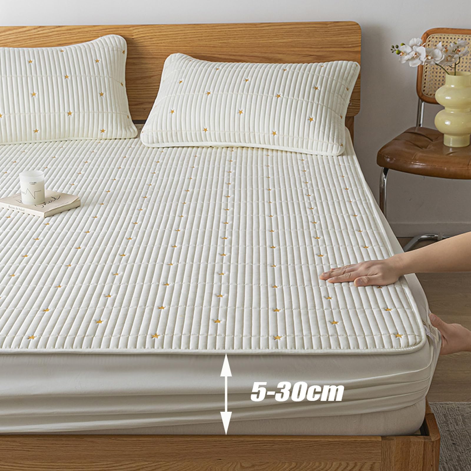 Sábana bajera ultra suave de 180 x 200 cm + funda de almohada de 30 cm, protector de colchón impermeable extra profundo y protector de colchón acolchado para una comodidad superior