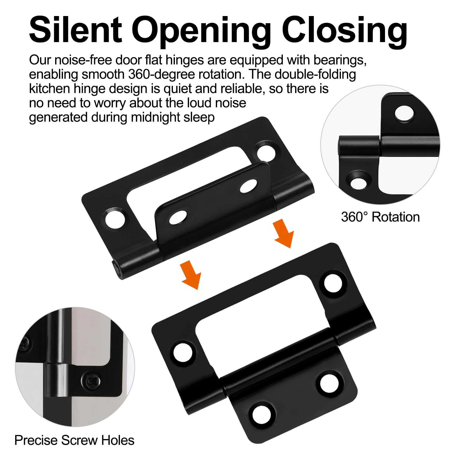 12 Pcs Flush Hinges Black 2 inch, No Mortise Hinges, Door Hinges Internal with Fixing Screws for Wooden Doors Windows, Boxes - Image 3