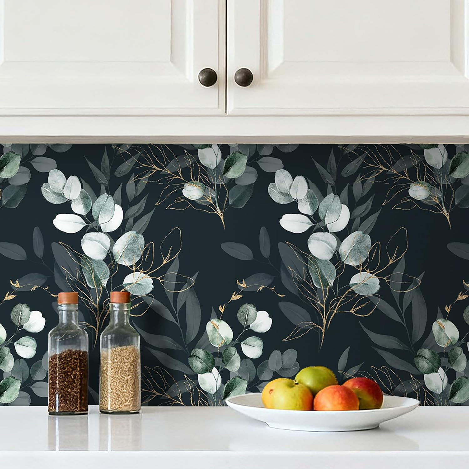 Dark Green Wallpaper with Gold Leaf Accent Dark Academia Wallpaper Peel and Stick Moody Botanical Nature Watercolor Removable Waterproof Luxury Green Contact Paper for Cabinets Boho 17.5x80