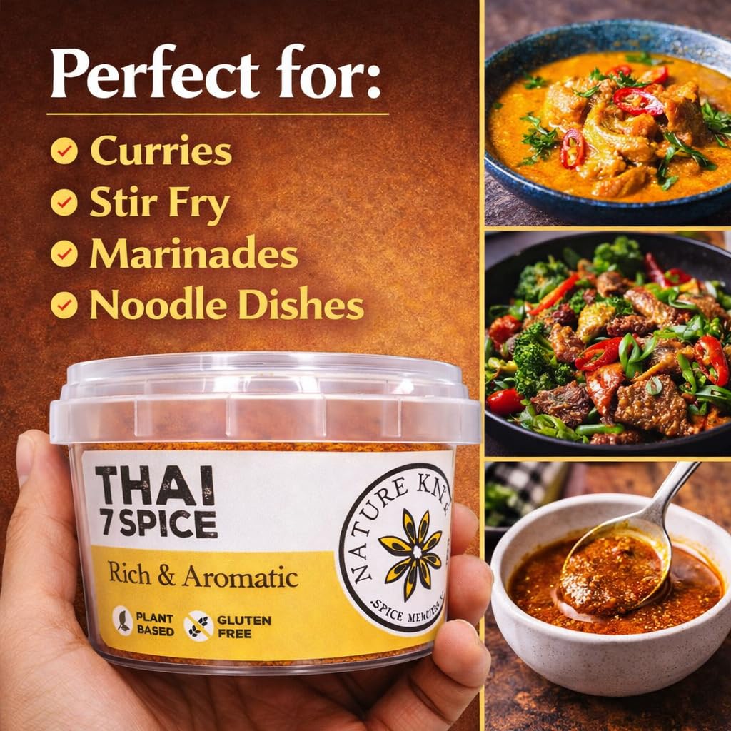 Nature Kitchen Thai 7 Spice Blend 60g, Premium Aromatic Seasoning in Airtight Stackable Pot, Gluten Free Vegan Spice for Thai Curries Stir Fries Soups Marinades and Asian Cooking - 4