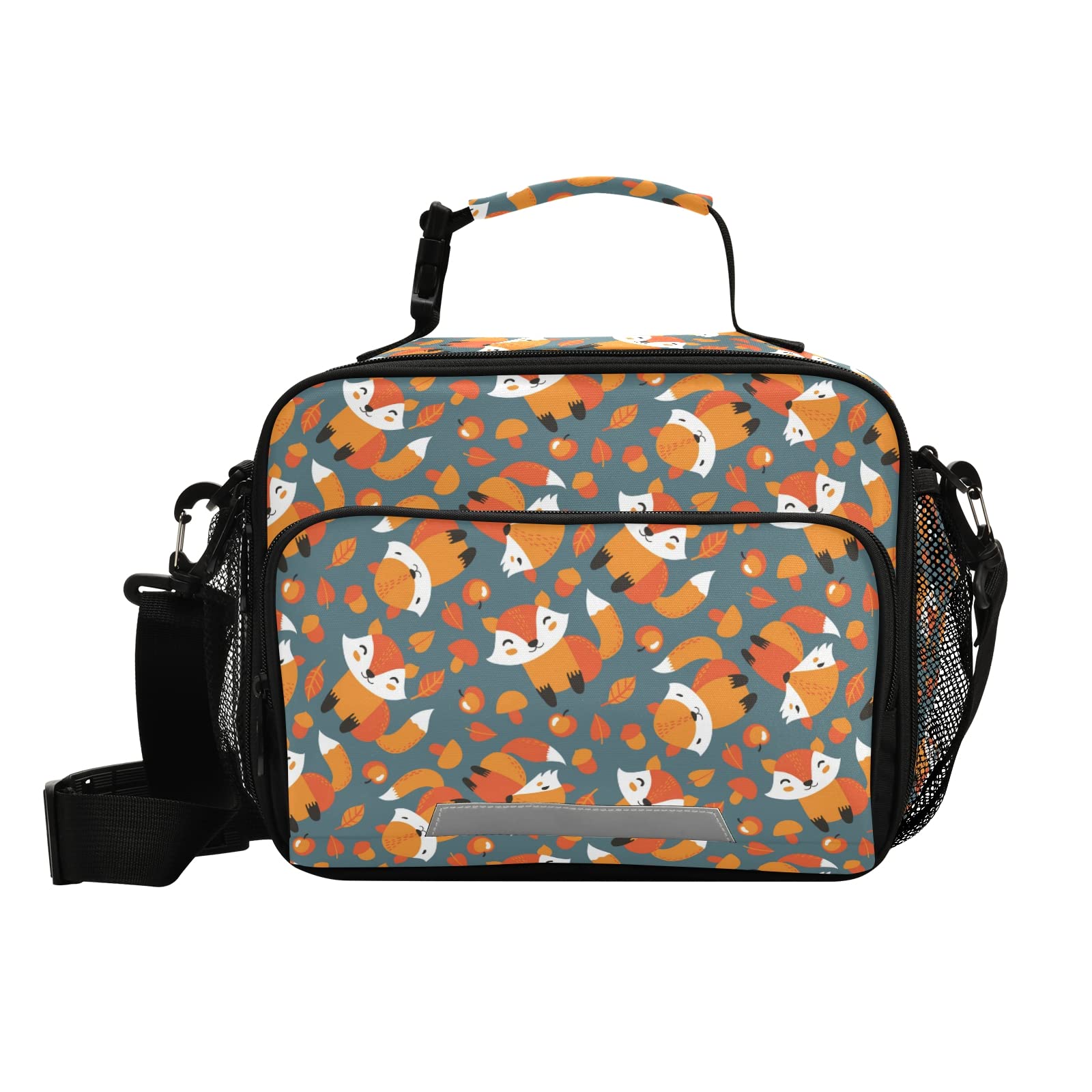 ALAZA Girls Large Lunch Bags, Cute Fox Insulated Lunch Bags with Shoulder Straps and Buckle Handle, Crossbody Tote Lunch Box for Kids Teenager Student, 2 Compartments — image 1