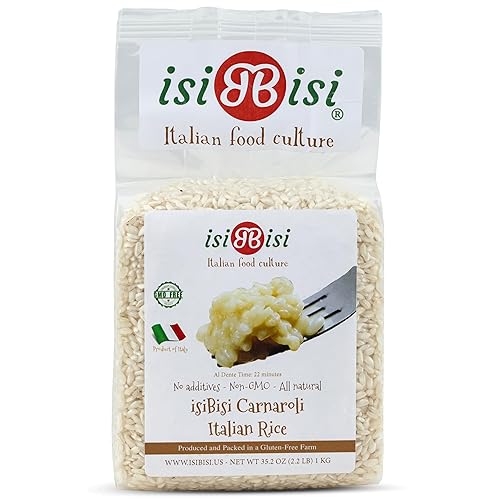 isiBisi Auténtico arroz carnaroli italiano sin gluten para risotto  2.2 libras de arroz blanco italiano de grano largo  sellado al vacío, fácil de