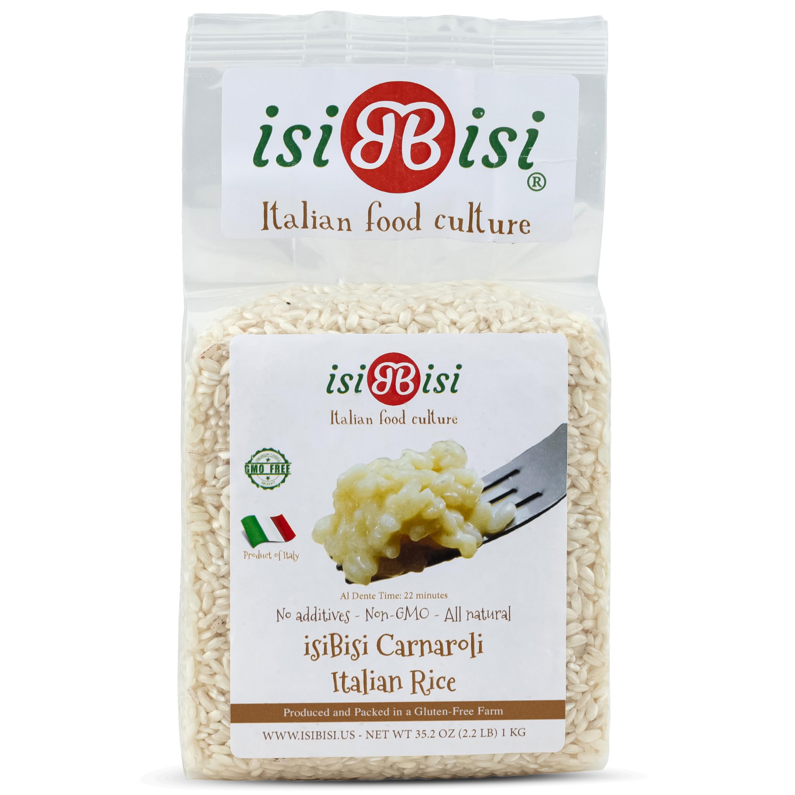 isiBisi Gluten Free Authentic Italian Carnaroli Rice for Risotto – 2.2 LB Italian Long Grain White Rice – Vacuum-Sealed, Easy to Cook, Made in Italy (