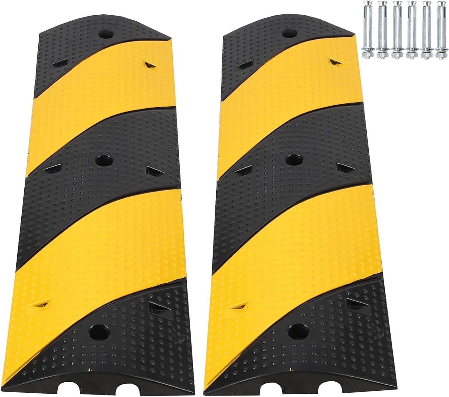2 Pack Rubber Speed Bump, 6Ft/72 Heavy Duty 22000 Lbs Load Capacity Traffic Rubber Speed Humps, 2 Channel Cable Protector Ramp for Asphalt Concrete Gravel Driveway Road
