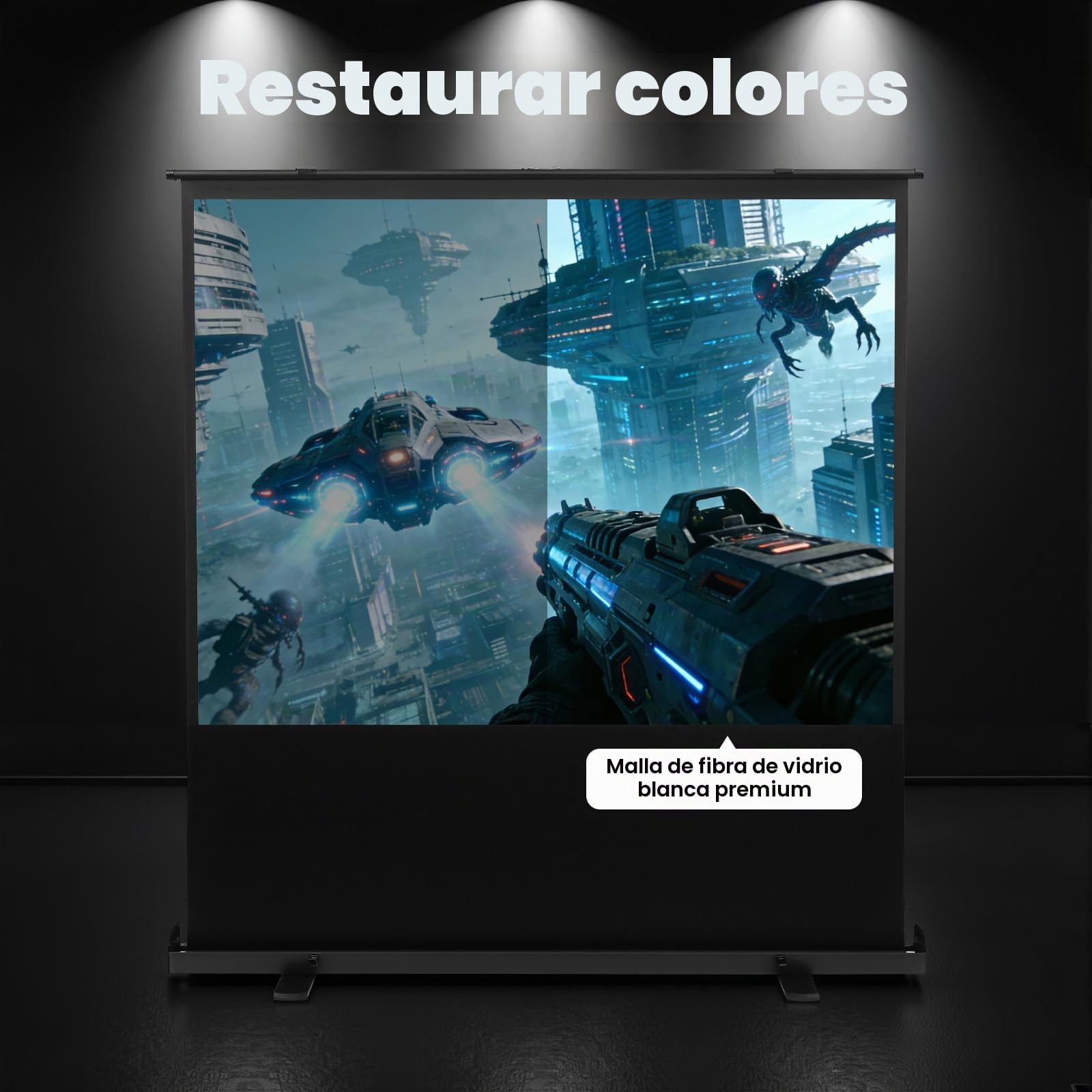 Pantalla de proyección de 80 pulgadas 4:3 de pie en el suelo, pantalla de proyección para proyector, pantalla portátil, pantalla enrollable automática, pantalla de proyección para cine en casa