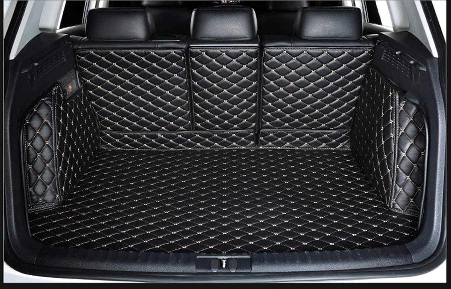 Trunk Mat Compatible with Porsche Cayenne SUV Fuel(Non for Hybrid) 2019-2025 Cargo Liner &Backrest Cover+High Side Panels Black with Gold Stitching