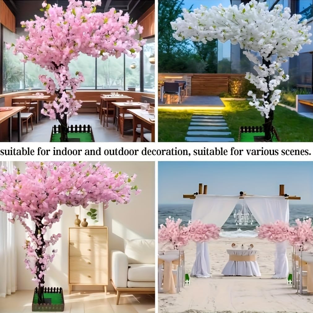 Artificial Cherry Blossom Tree 6 Ft Tall with Purple Silk Flowers for Home Wedding Decor, Realistic Faux Plant with Green Leaves, No Maintenance, Purple, 180x150cm/70x59in