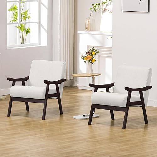 Miniatura 3 de COMHOMA Silla decorativa, silla moderna de mediados de siglo con reposabrazos de madera maciza, cómodo sillón tapizado de lectura para sala de