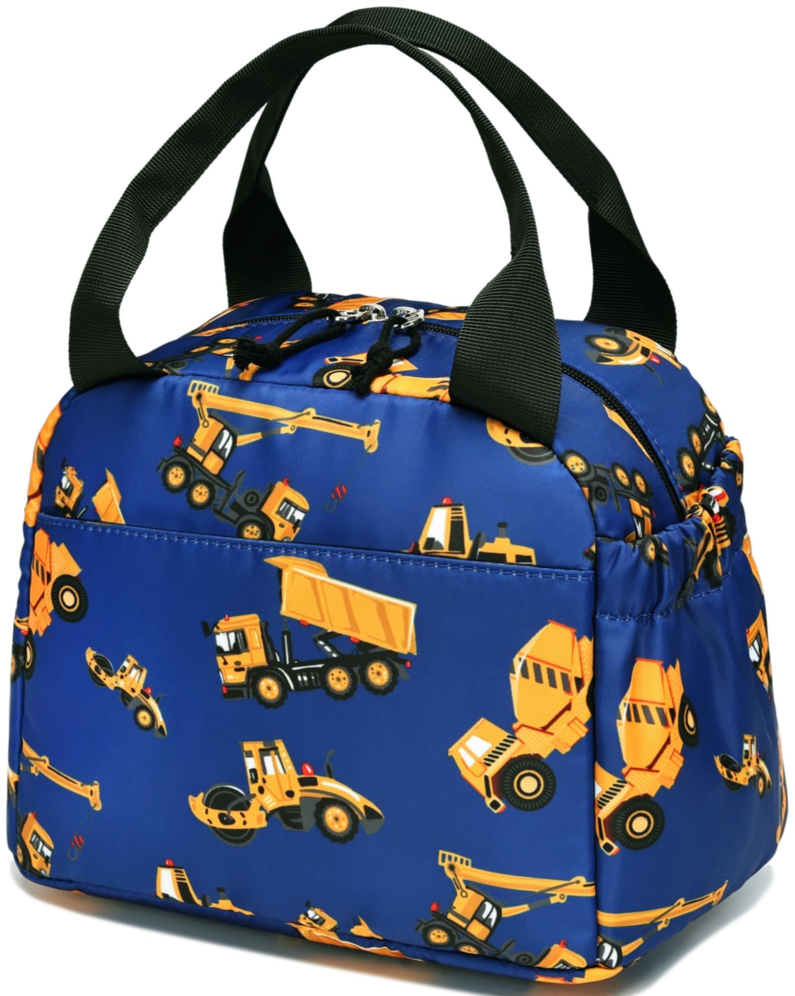 Lonchera térmica para niños, grande, reutilizable, a prueba de fugas, para niños, niñas, escuela, viajes, picnic (coche de ingeniería) azul