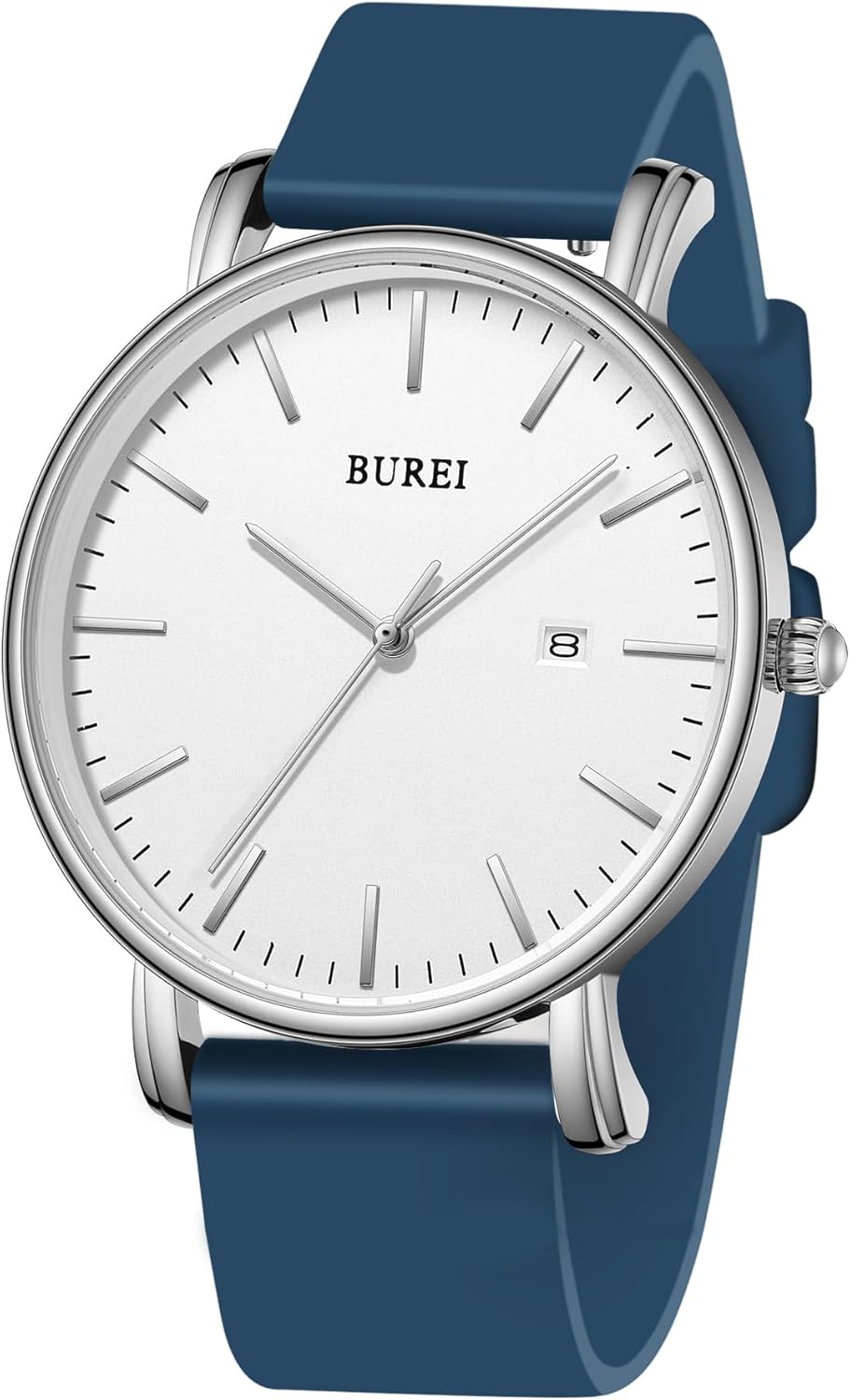 BUREI Men Watches Fashion Minimalist Analog Calendar Quartz Waterproof Watches for Men Women Student. Blue Silicone Blue image 2 of 8 B0DK51KTV8