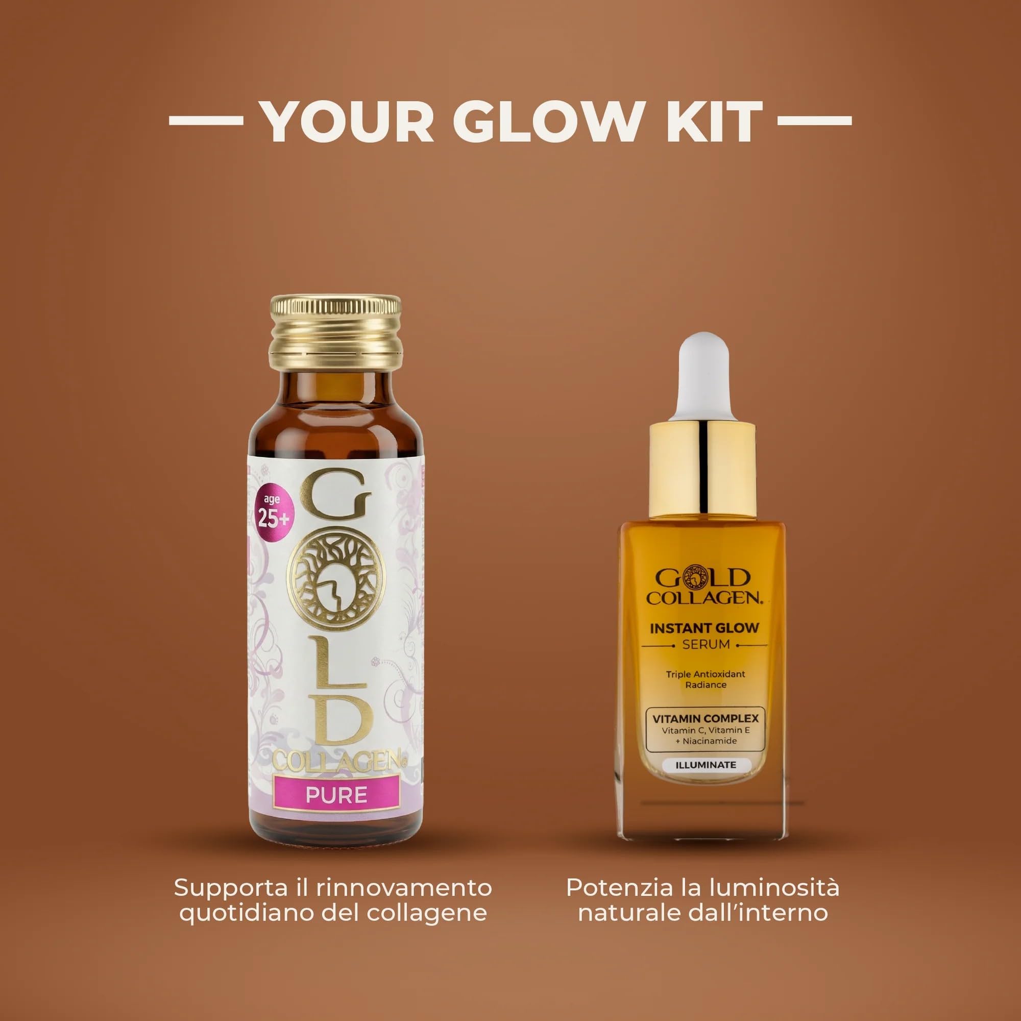 GOLD COLLAGEN Pure - Integratore Liquido Collagene Marino Capelli Pelle Unghie Antirughe Sistema Immunitario e Formazione Collagene con Acido Ialuronico, Vitamina C E B6 Biotina Zinco, 1 Pack 10x50 ml
