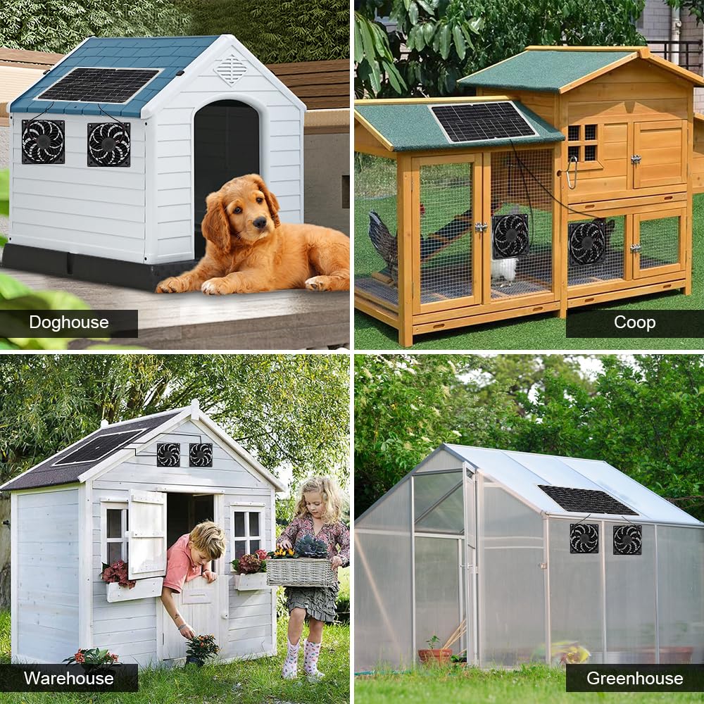 Solar Ventilator Gewächshaus, 16W Solarlüfter Gartenhaus mit DC Doppelventilator, Solar Lüfter Solarventilator, Ventilator Solarbetrieben für Kleine Hühnerställe, Gewächshäuser, Fenster Auspuff