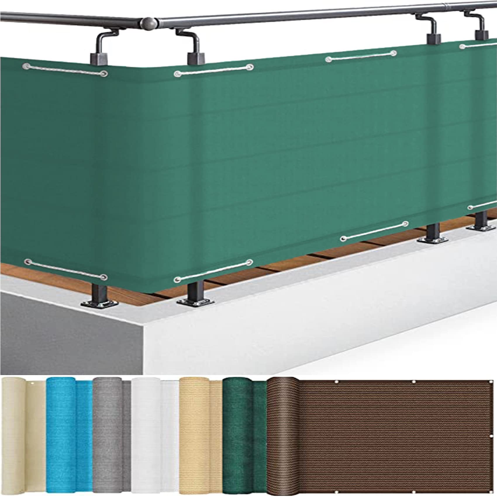 GJZQDKX Outdoor 100 x 250 cm, Wind & UV Protection, Garden & Balcony Fence Cover, Dark Green Privacy Mat with Grommets & Rope for Garden Use