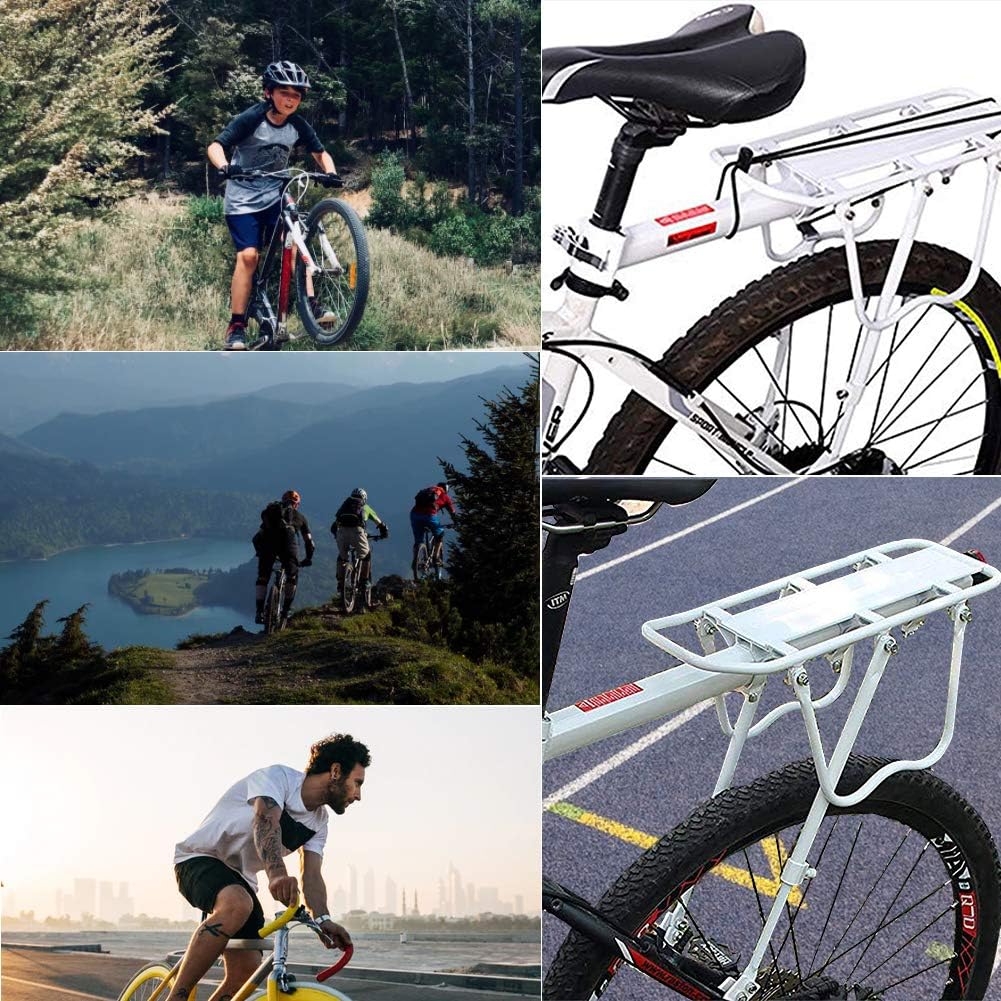 ENEX Bike Rear Rack, Bicycle Rear Back Seat Luggage Rack Holder Carrier for Panniers Bags, Luggage, Cargo, 50kg Load, Aluminum Alloy Adjustable with Reflector for Cycling With Installation Video-White : Sports & Outdoors