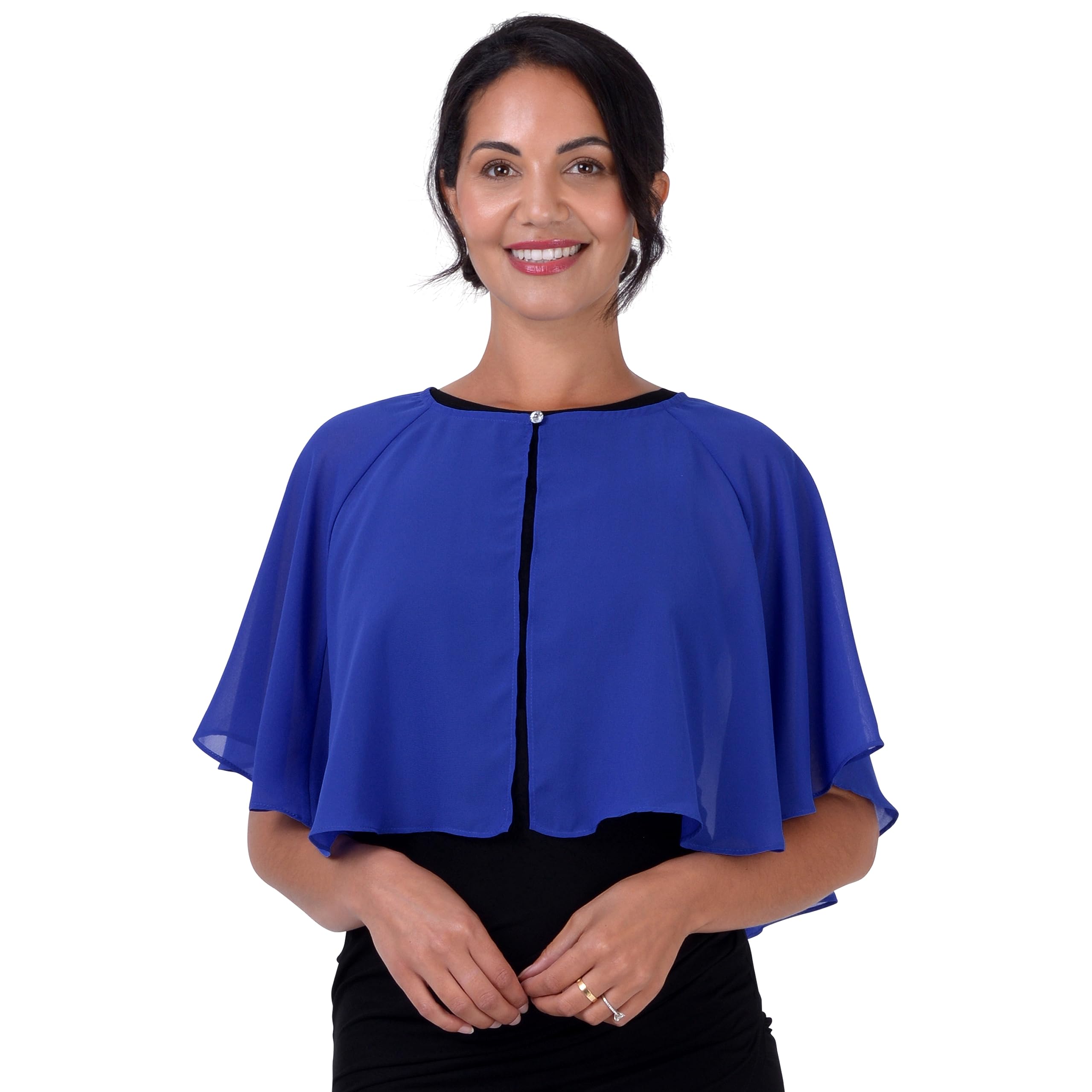 BlackButterfly Soft Wedding Wrap Evening Sheer Chiffon Cover Up Cape Shawl (Royal Blue, One Size)