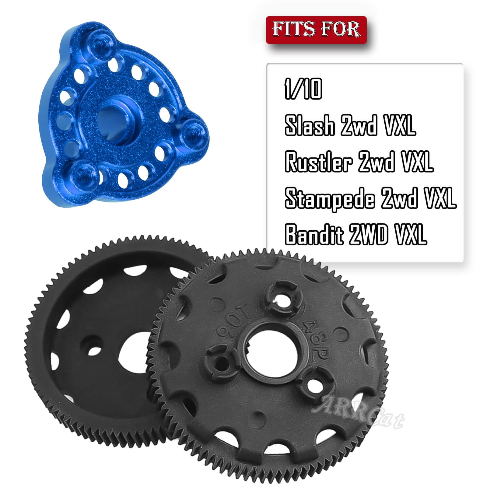 90T 48P Spur Gear with 17T 19T 21T Pinions Gear & Slipper Clutch Upgrades Part for 1/10 Slash Rustler Stampede Bandit 2WD VXL,90T Spur Gear,Navy Blue