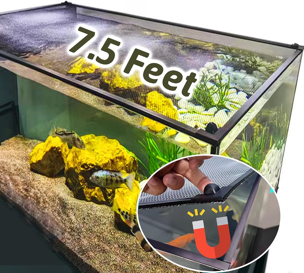 7.5 Feet DIY Magnetic Fish Aquarium Anti-Jumping net Cover | Mesh Screen Netting for Fish Aquarium Screen Top Cover, Reptiles from Jumping Out