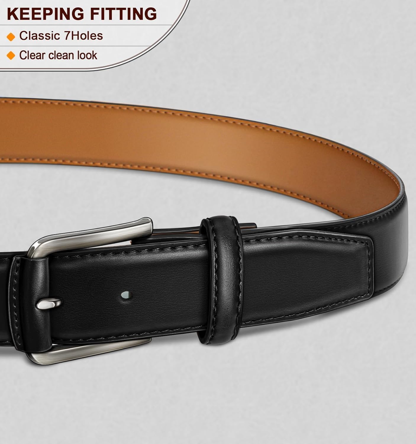 Contacts Men's Genuine Leather Pin Buckle Belt | Leather Belt for Men Classic Designs for Work & Business Casual