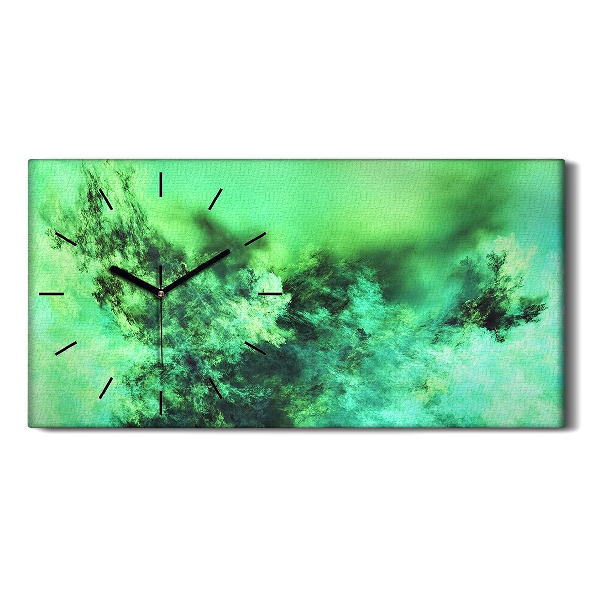 Horloge sur toile salon et chambre 60x30cm décoration murale silencieuse nuages verts