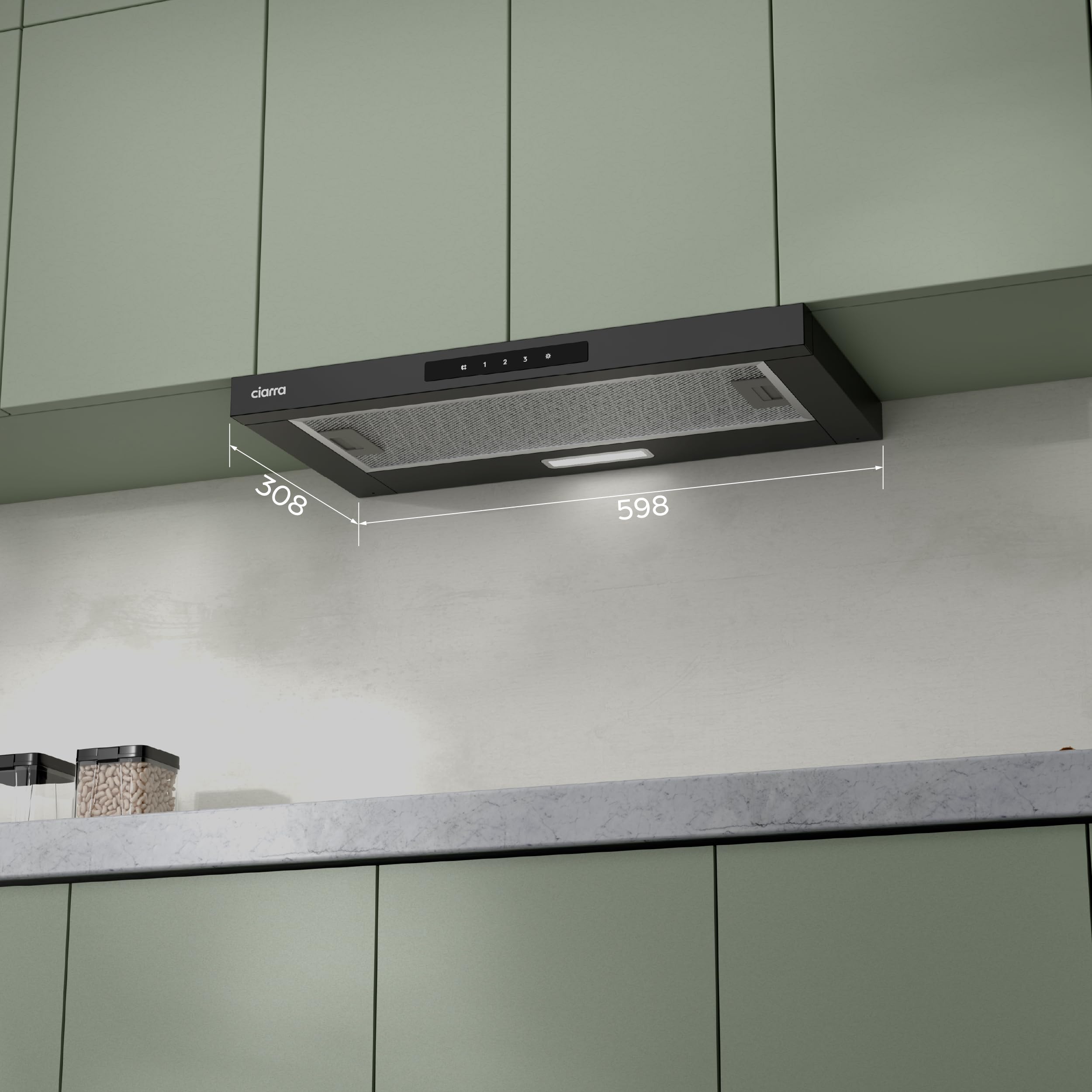 CIARRA CBCB6909A Classe A+ Hotte Télescopique Encastrable 60 cm 606 m³/h