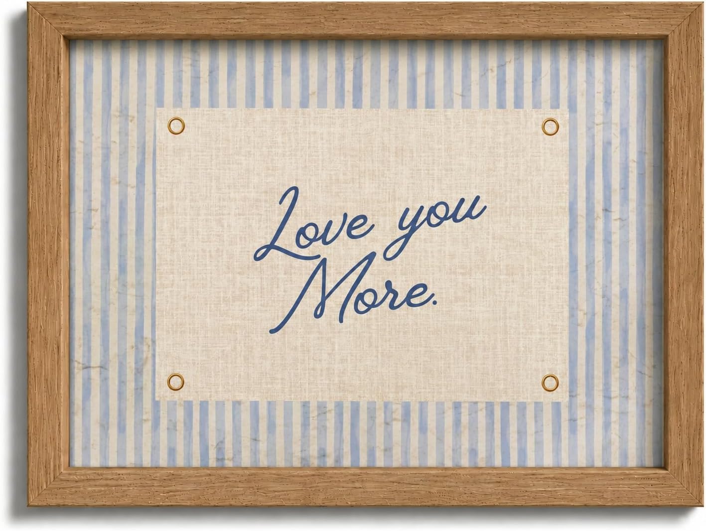 Framed Love You More Motivational Quote Wall Art,Minimalism Blue Stripe Positive Painting Picture Wall Decor,Funky Preppy Stripe Poster Print Artwork,for Bedroom Girl's Room Home Decoration