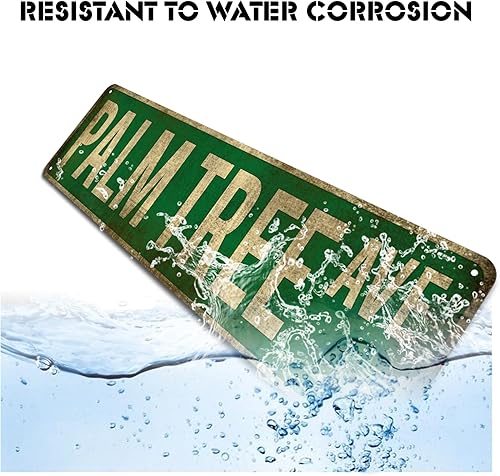 Miniatura 4 de KooLL Letrero de palmera Ave, letrero de aluminio delgado de hojalata con texto en inglés "Street Funny Metal Sign" para decoración de pared para